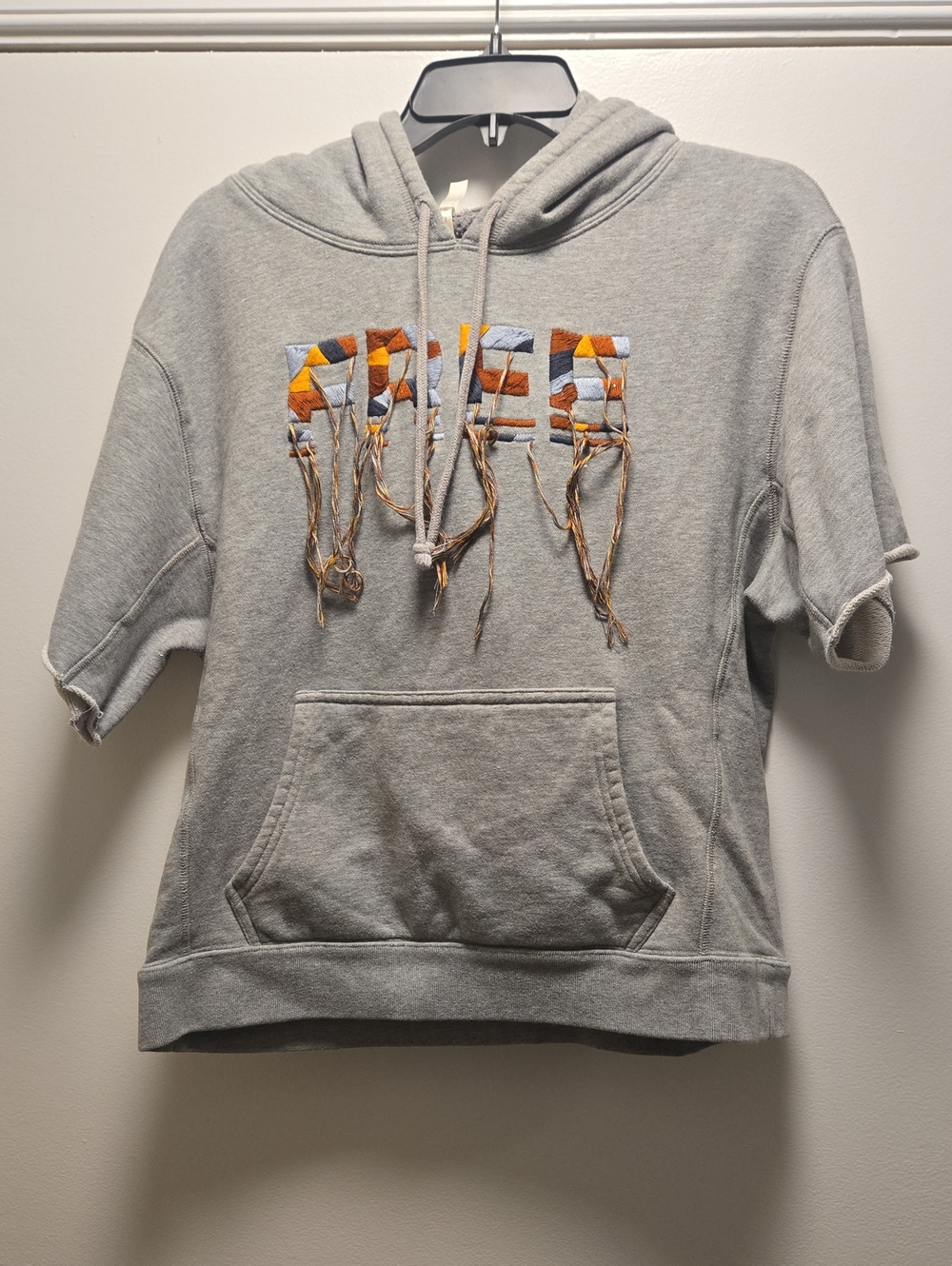 Free People - Gray Short-Sleeve Hoodie with Multicolor Embroidered Patch
